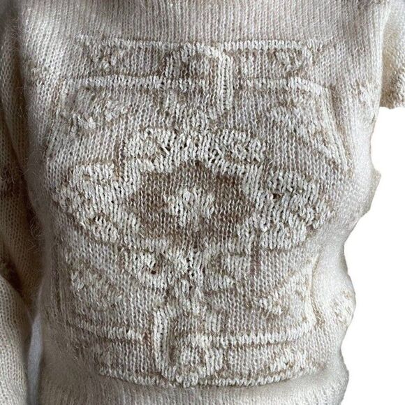 Vintage 80s Ellen Tracy Hand Knit White Mohair Blend Fluffy Turtleneck Sweater - Picture 5 of 10